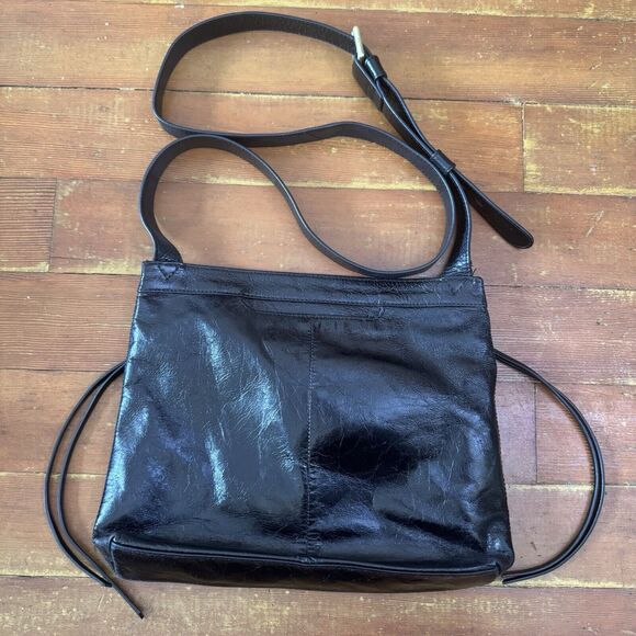 HOBO Crossfire Black Leather Crossbody Messenger Bag Shoulder Bag Boho 90s Y2K - Picture 2 of 14
